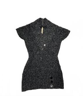 Y2K "Le Temps Des Cerises" Grey Short Sleeve Knit Sweater Dress W Buttons Sz S